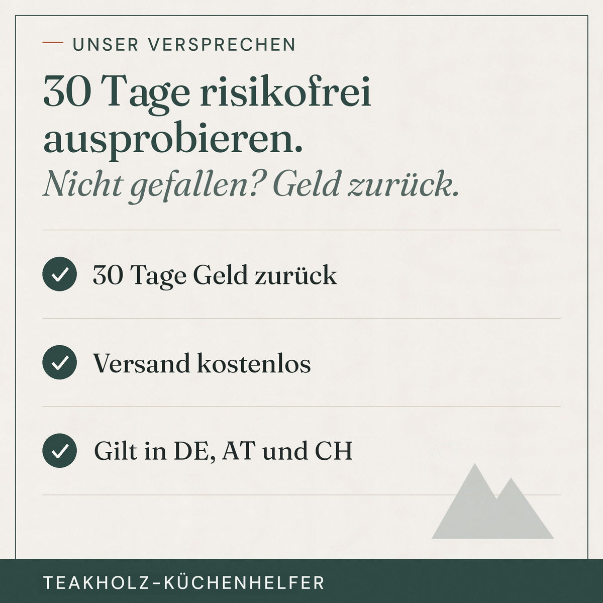 30 Tage Geld-zurück-Garantie und kostenloser Versand, gilt in DE, AT und CH