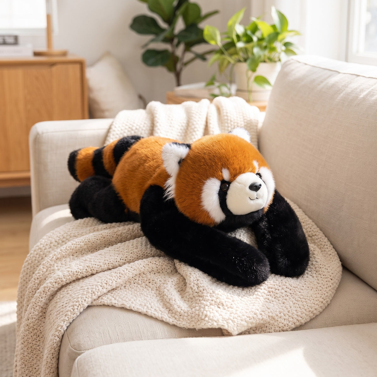 Gewichtskuscheltier Roter Panda auf dem Sofa