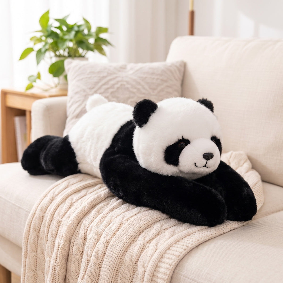 Gewichtskuscheltier Panda auf dem Sofa