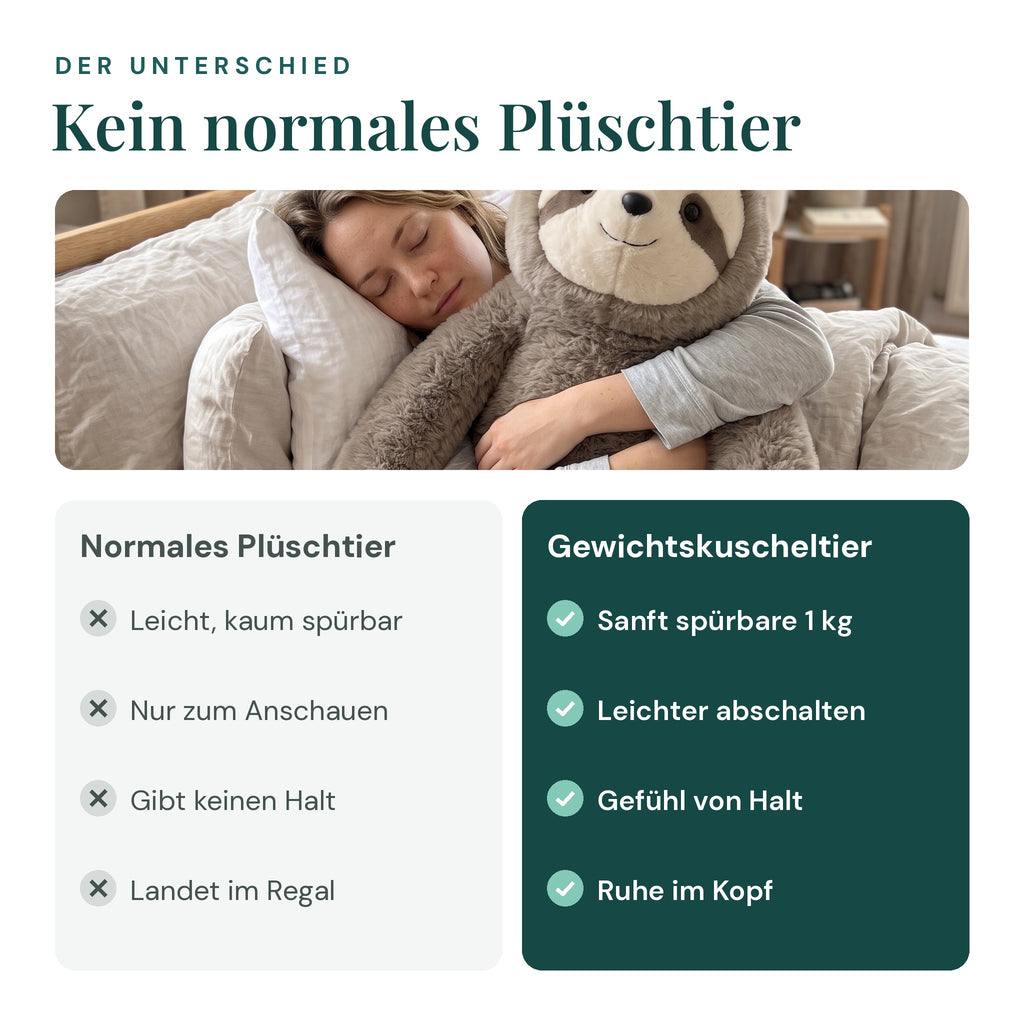 Vergleich: Gewichtskuscheltier und normales Plüschtier
