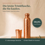 Kupfer-Trinkflasche mit Becher, 99,9% reines Kupfer, lebenslange Garantie, kein Plastik im Inneren