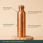 Merkmale der Kupferflasche: Massivkupfer, ohne Kunststoff, handgehämmert