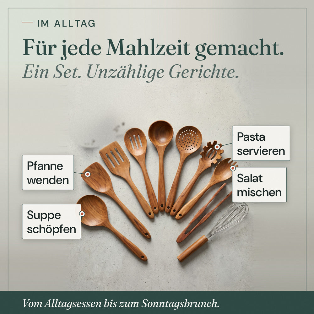 Teak-Küchenhelfer im Alltag