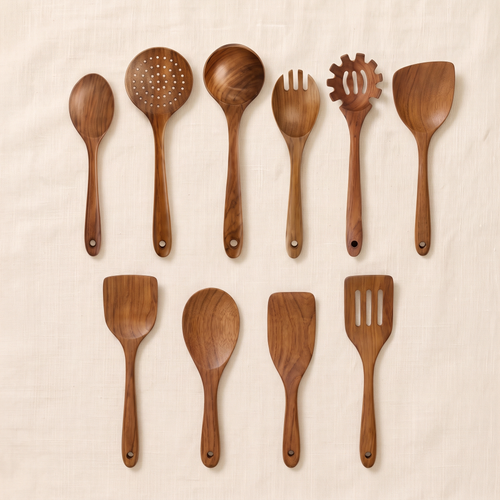 Teakholz Küchenhelfer-Set, 10-teilig